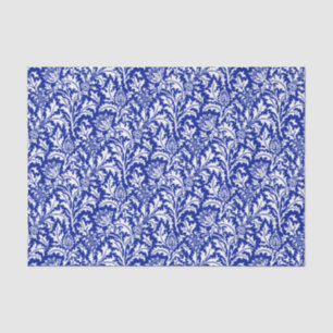 Papier Mousseline William Morris Thistle Damask White sur Cobalt Blu