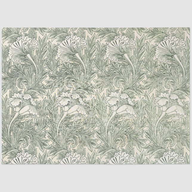 Papier Mousseline William Morris tulip fond textile vert (Recto)