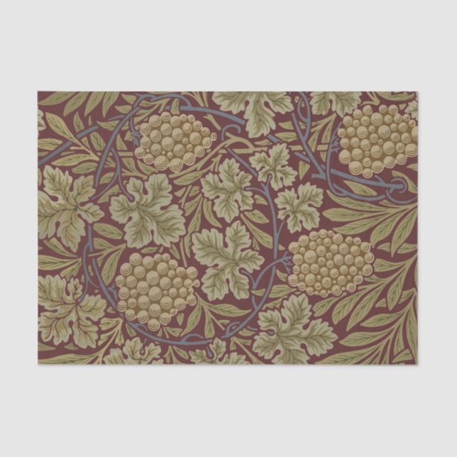 Papier Mousseline William Morris Vine Grappe Rouge Vert Art (Recto)