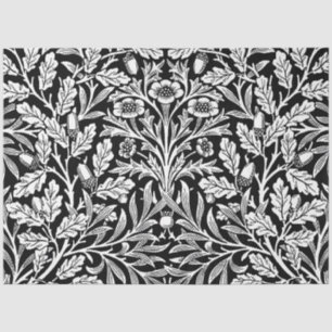Papier Mousseline William Morris Vintage motif chêne noir et blanc