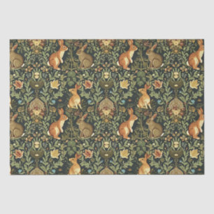 Papier Mousseline William Morris Woodland Lapins floraux Noël
