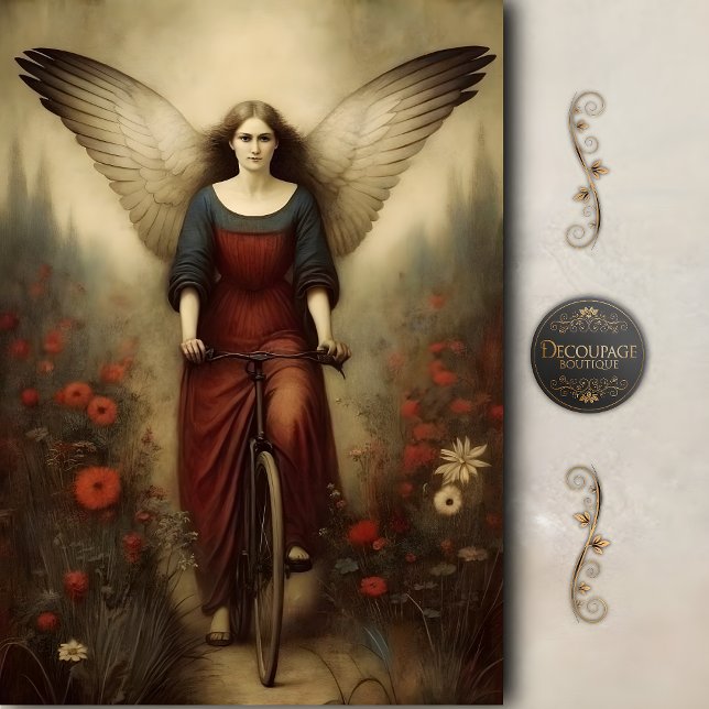 Papier Mousseline Winged Angel Bicycle Garden Vintage Decoupage (Winged Angel Bicycle Garden Vintage Decoupage Tissue Paper)