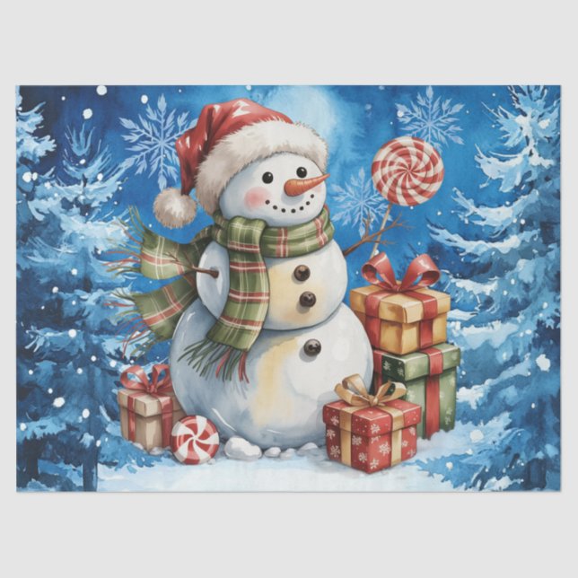 Papier Mousseline Winter Blue Snowman & Christmas Presents (Recto)