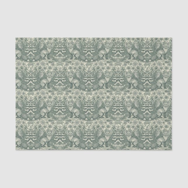 Papier Mousseline Winter / Christmas Fox & Owl Illustration Pattern (Recto)