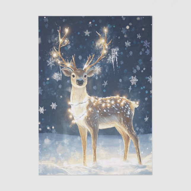 Papier Mousseline Winter Scene of a Deer Draped in Xmas Lights (Recto)