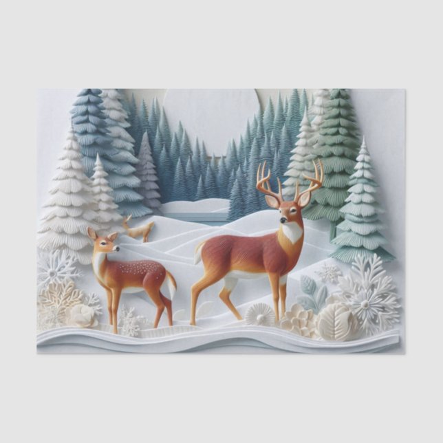 Papier Mousseline Winter Wonderland Deer Dimensional Tissue Paper (Recto)