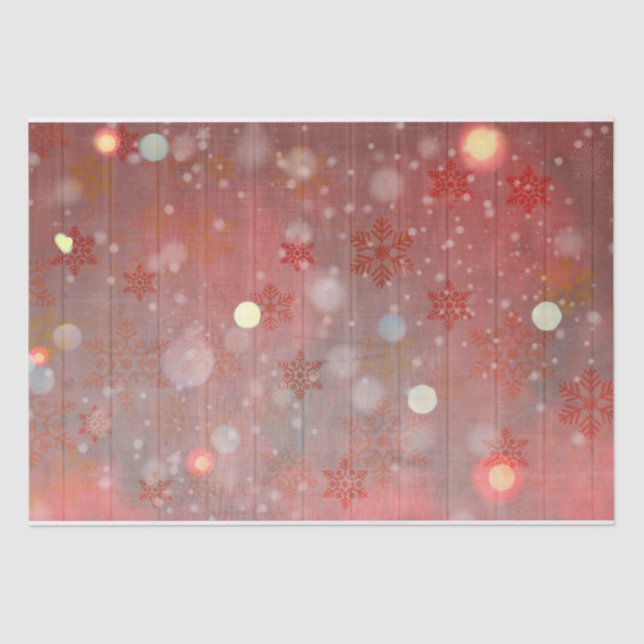Papier Mousseline Winter Wonderland Red Snowflakes Sur Le Bois (Recto)