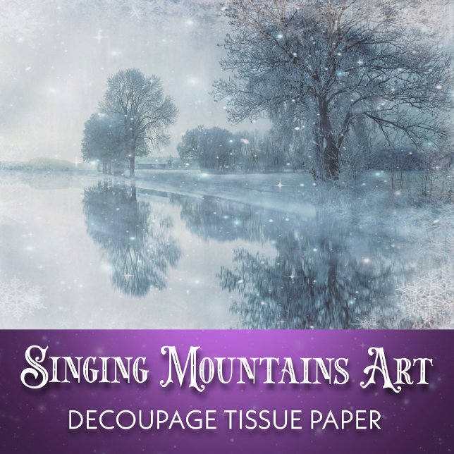 Papier Mousseline Winter Wonderland Snowy Forest and Pond Decoupage (Créateur téléchargé)