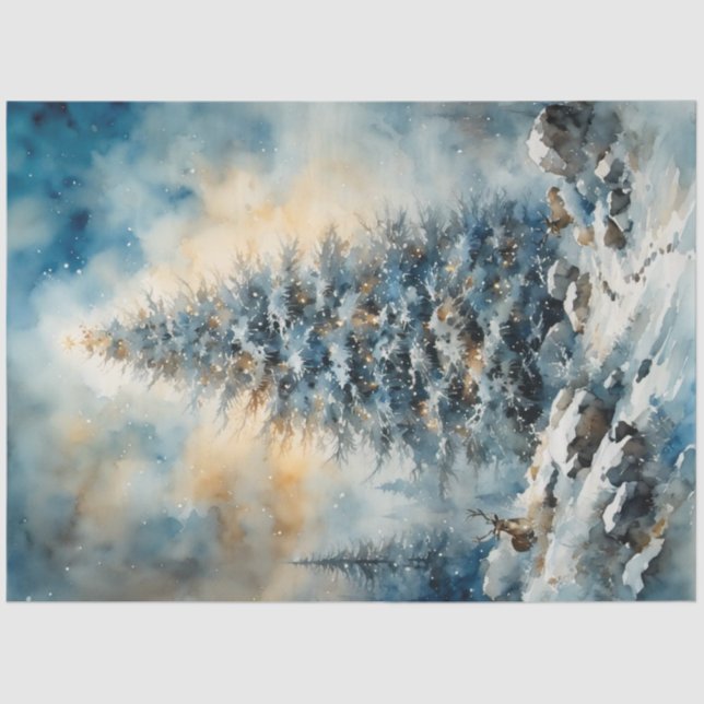 Papier Mousseline Winter Wonderland Tree and Deer Decoupage Paper (Recto)