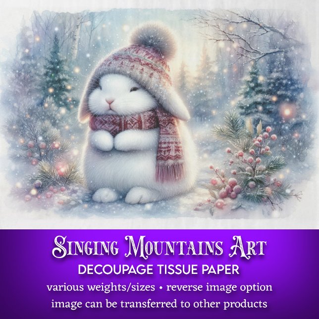 Papier Mousseline Winter Wonderland White Bunny Decoupage (Créateur téléchargé)