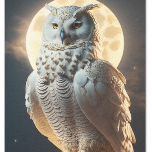 Papier Mousseline Wise white owl under the Moonlight