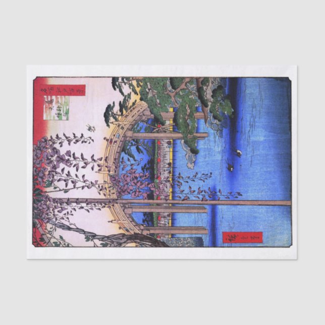 Papier Mousseline Wisteria et Pont Arché, Hiroshige (Recto)