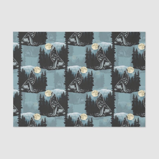 Papier Mousseline Wolf Howling À Moon Design Motif (Recto)