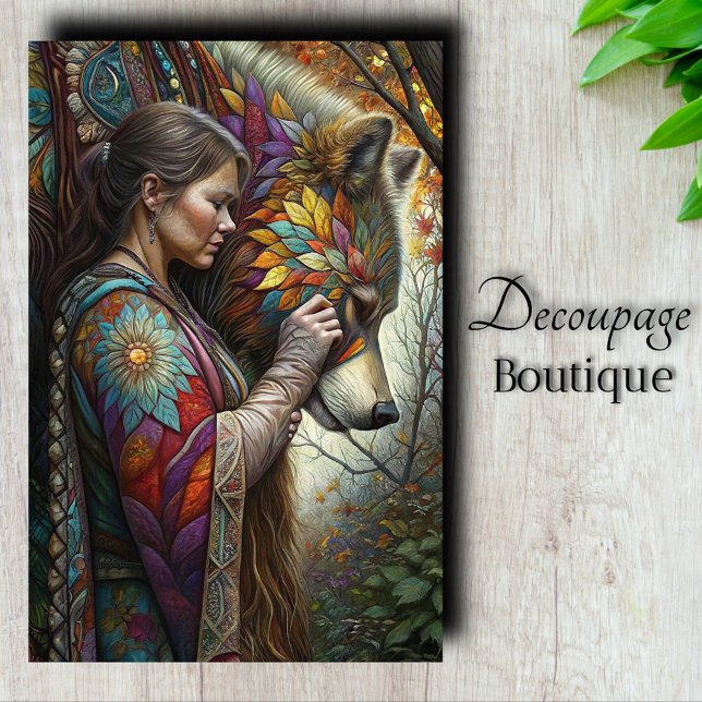 Papier Mousseline Wolf Maiden Découpage (Wold Maiden Decoupage Tissue Paper)