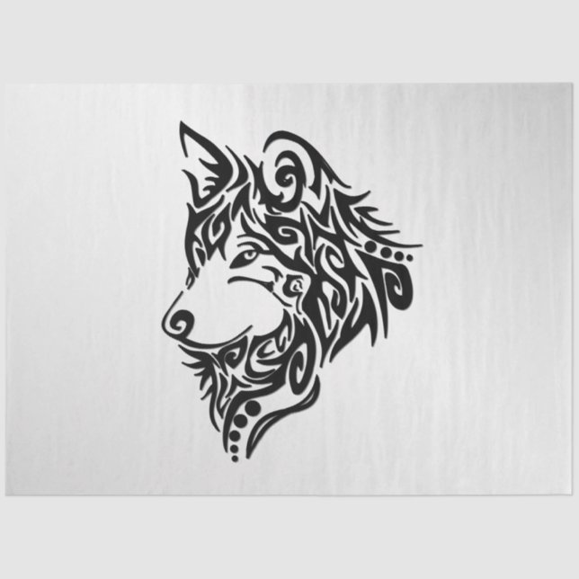Papier Mousseline Wolf tribal noir (Recto)