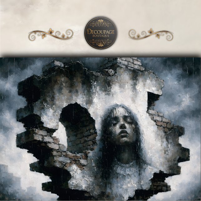 Papier Mousseline Woman Emerging from Brick Wall Decoupage (Woman Emerging from Brick Wall Decoupage Tissue Paper)