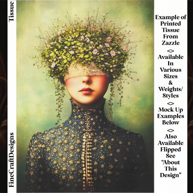Papier Mousseline Woman, Lace Blindfold & Floral Crown EM8 Decoupage (Créateur téléchargé)