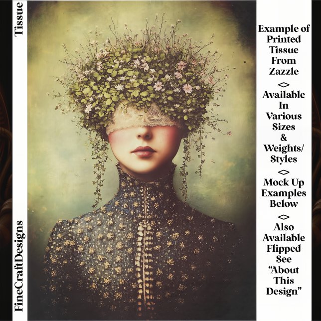 Papier Mousseline Woman, Lace Blindfold Floral Crown EM8F Decoupage (Créateur téléchargé)