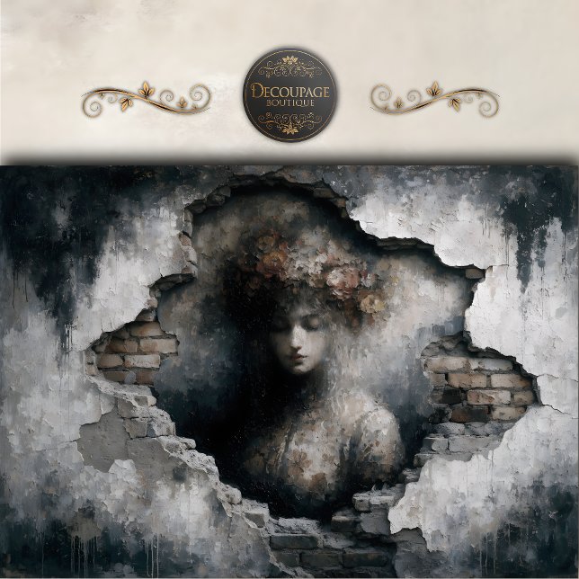 Papier Mousseline Woman Revealed in Crumbling Wall Decoupage (Woman Revealed in Crumbling Wall Decoupage Tissue Paper)