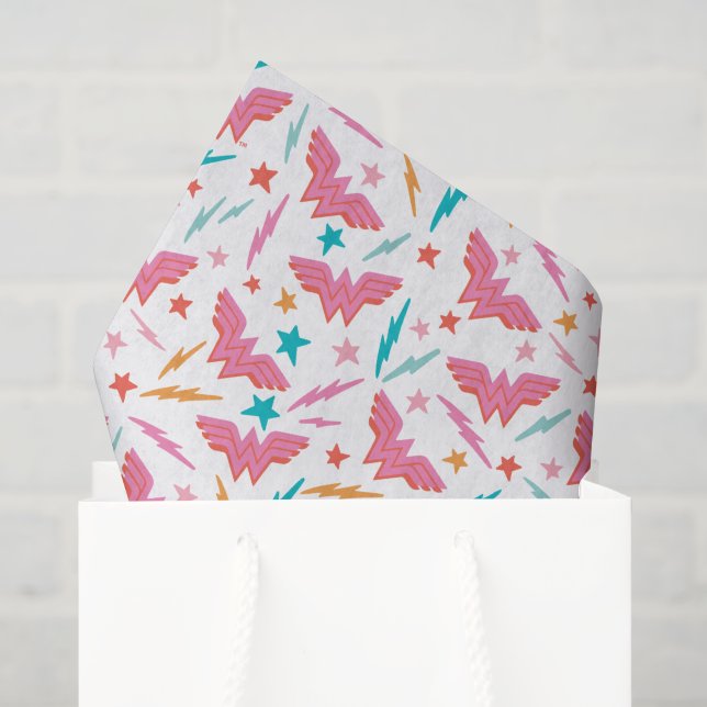 Papier Mousseline Wonder Woman Logo Rose et Motif Éclair (Sac cadeau)