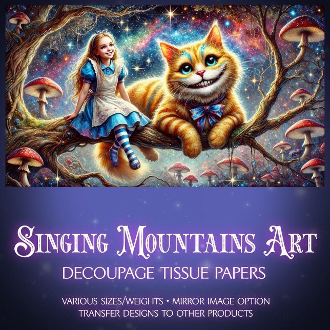 Papier Mousseline Wonderland Fairytale Alice Cheshire Cat Decoupage (Créateur téléchargé)