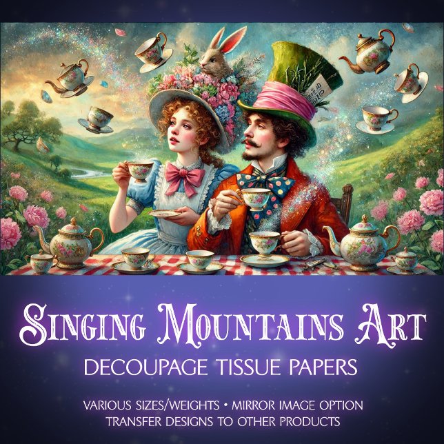 Papier Mousseline Wonderland Imaginaire Tea Mad Hatter Alice Decoupa (Créateur téléchargé)