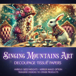 Papier Mousseline Wonderland Magic Girl and Rabbit Teatime Decoupage