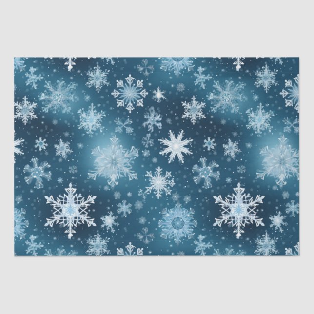 Papier Mousseline Wonderland Snowflakes Snowfall Blue White (Recto)