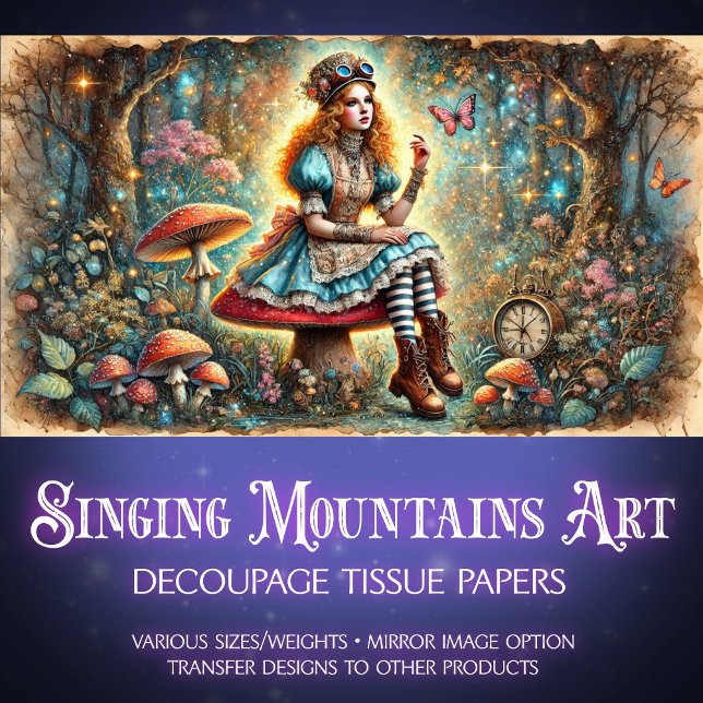 Papier Mousseline Wonderland Steampunk Alice Imaginaire Art Découpag (Créateur téléchargé)