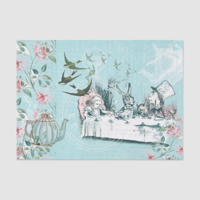 Papier Mousseline Wonderland Tea Party Aqua Pink Tissue Paper (Recto)