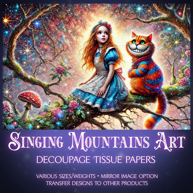 Papier Mousseline Wonderland Treetop Alice Cheshire Cat Decoupage (Créateur téléchargé)