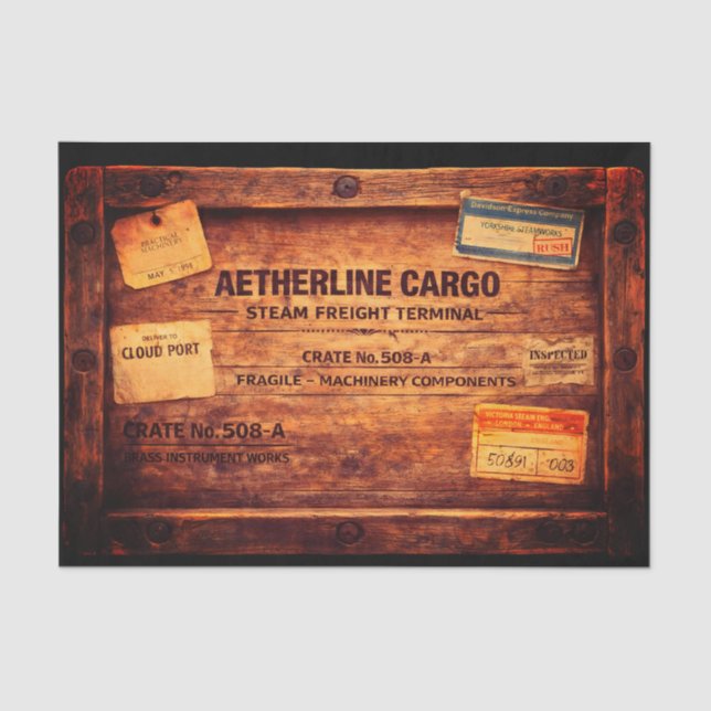 Papier Mousseline Wood Steampunk Cargo Crate FC3 Decoupage (Recto)