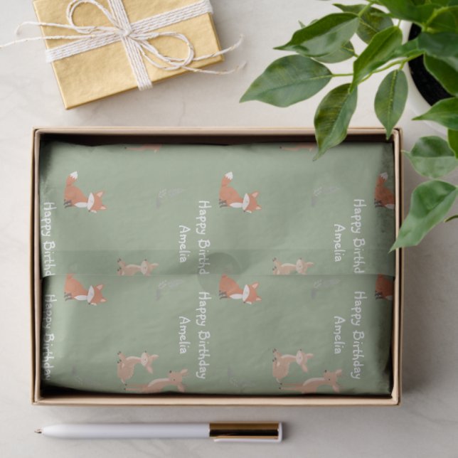 Papier Mousseline  Woodland Animal Birthday Personalized  (Cadeau)