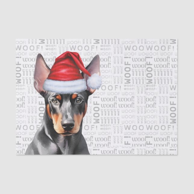 Papier Mousseline Woof Word Art and Christmas Doberman Pinscher Dog (Recto)