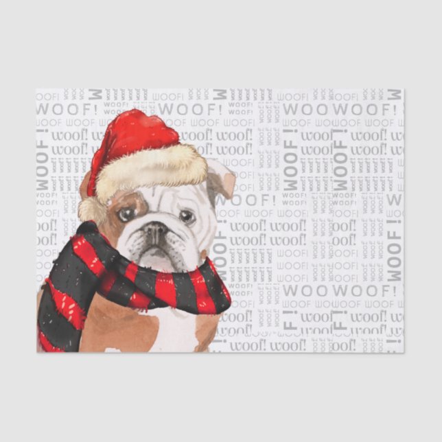 Papier Mousseline Woof Word Art et anglais Bulldog Christmas (Recto)