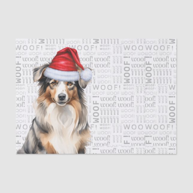 Papier Mousseline Woof Word Art et Australian Shepherd Père Noël Dog (Recto)
