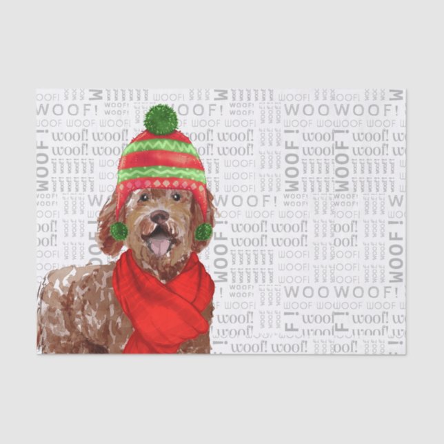 Papier Mousseline Woof Word Art et Brown Labradoodé Chien Noël (Recto)