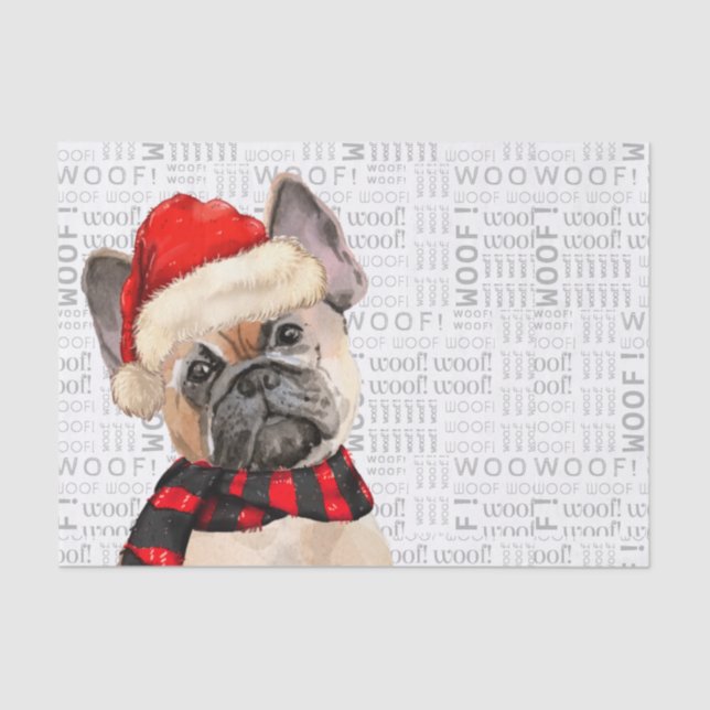Papier Mousseline Woof Word Art et French Bulldog Christmas (Recto)