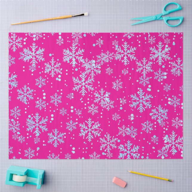 Papier Mousseline Wrapping Paper, Bright Fuchsia Snowflakes (Artisanat)