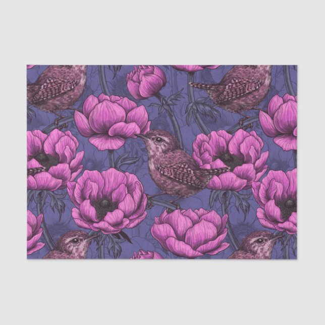 Papier Mousseline Wrens dans le jardin de l'anémone (Recto)