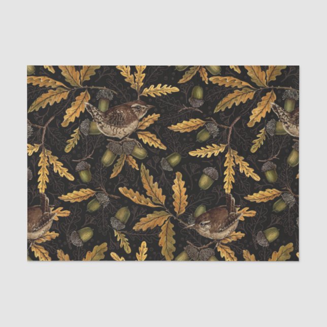Papier Mousseline Wrens et cors sur noir (Recto)