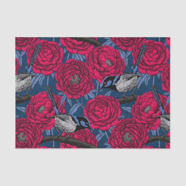 Papier Mousseline Wrens in the peonies (Recto)