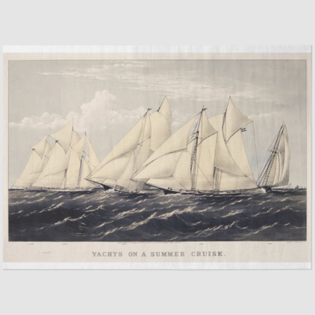 Papier Mousseline Yachts d'été nautique vintage Ephemera Découpage (Recto)