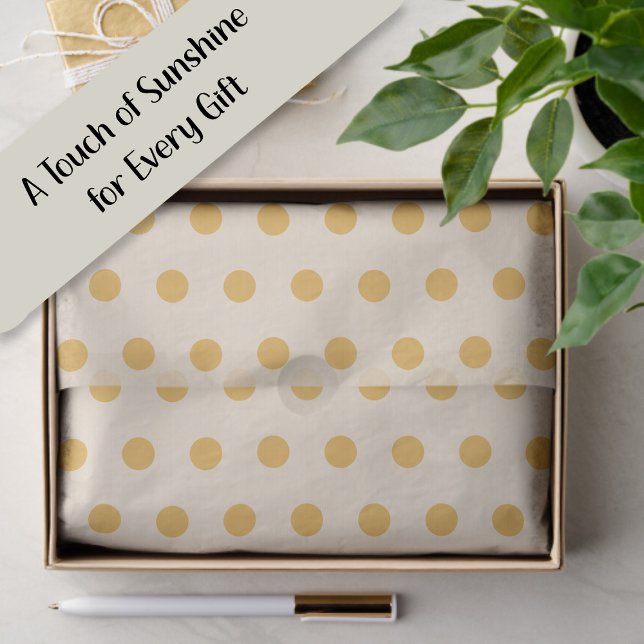 Papier Mousseline Yellow Ivory Cream Beige Polka Dots (Yellow and cream-colored polka dot gift wrapping tissue paper)