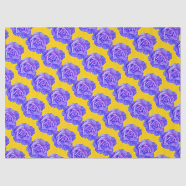 Papier Mousseline Yellow Navy Blue Floral Patterns Flowers Roses (Recto)
