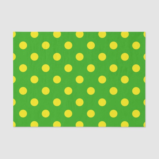 Papier Mousseline Yellow On Green Polka Dots Pattern Design  (Recto)