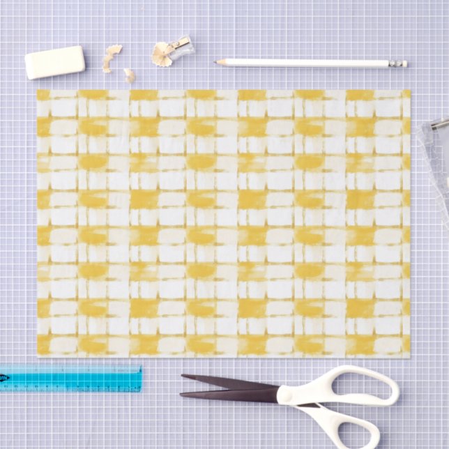 Papier Mousseline Yellow White Plaid Stripes Birthday (Artisanat)