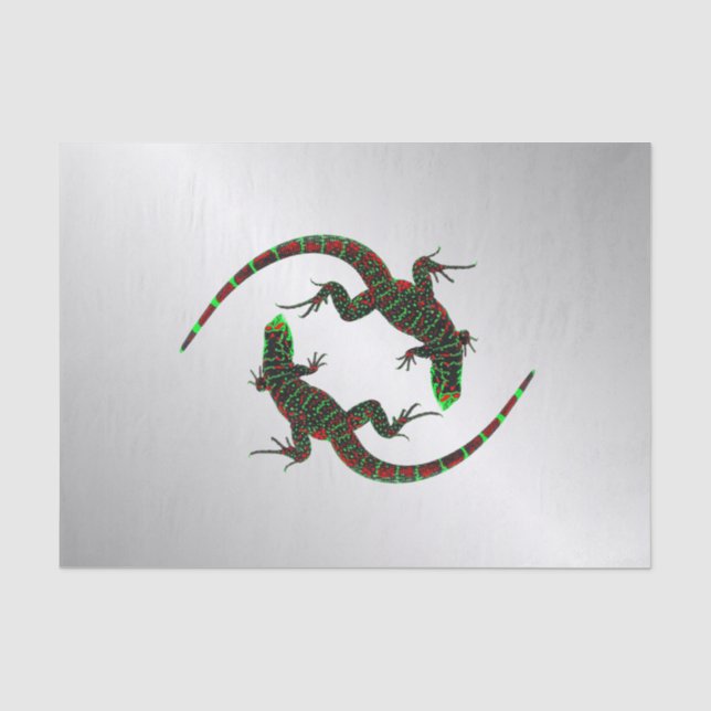 Papier Mousseline Yin Yang Lizards Argent (Recto)