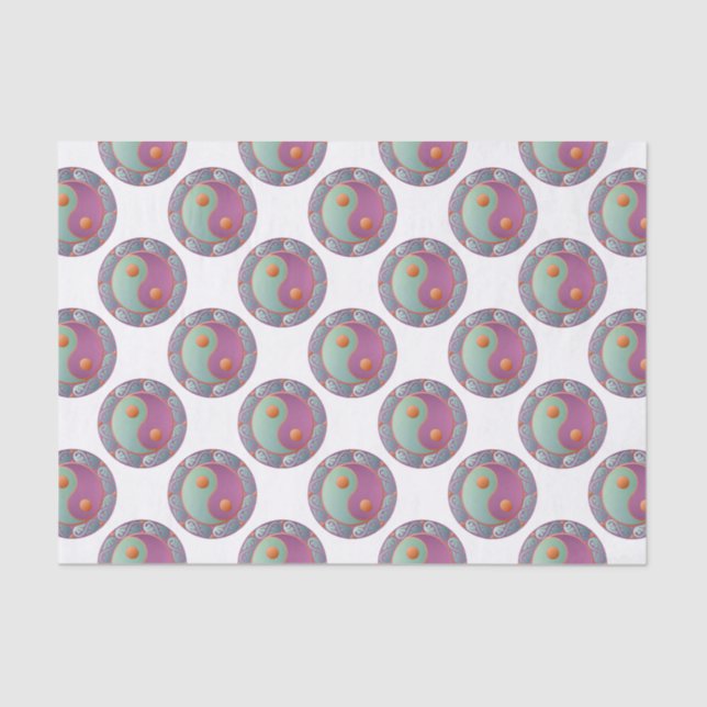 Papier Mousseline Yin Yang Médaillon Violet Turquoise (Recto)