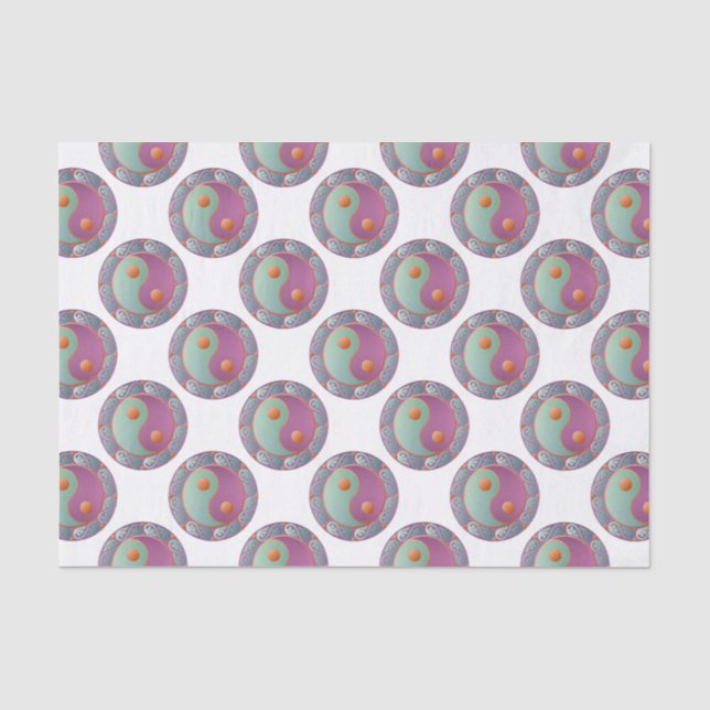 Papier Mousseline Yin Yang Médaillon Violet Turquoise (Recto)
